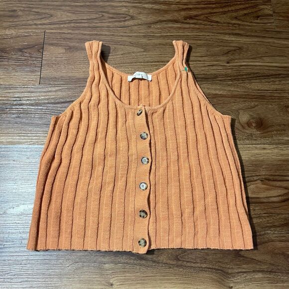 LOFT Tops - LOFT Ribbed Knit Button Front Sweater Tank Top Cotton Brown Women's Size Large